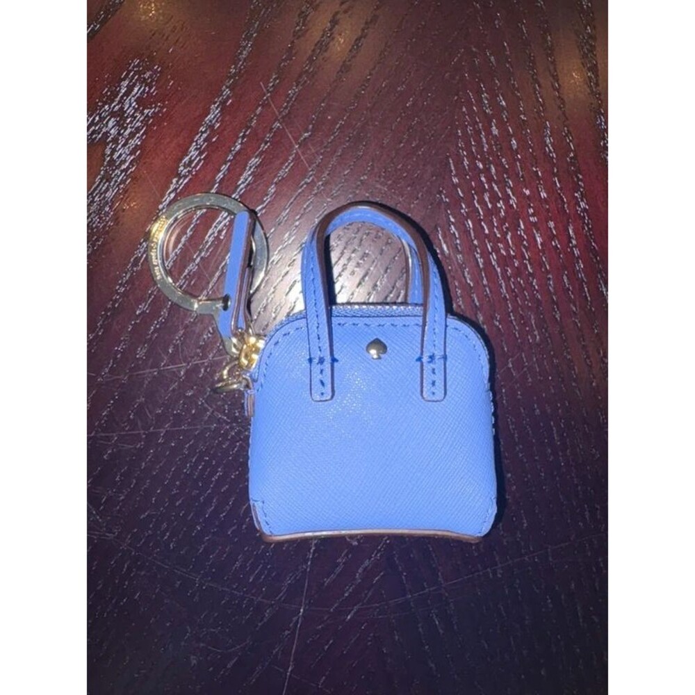 New Kate Spade New York Blue Saffiano Leather Mini Handbag Keychain